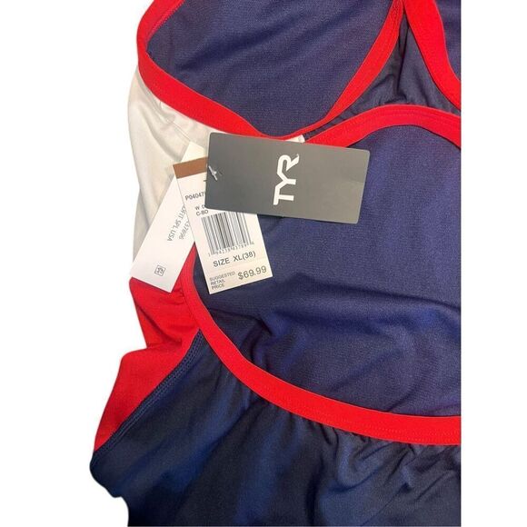 TYR woman’s XL (38) Durafast Elite Women's Diamondfit Swimsuit USA red white - Picture 5 of 5